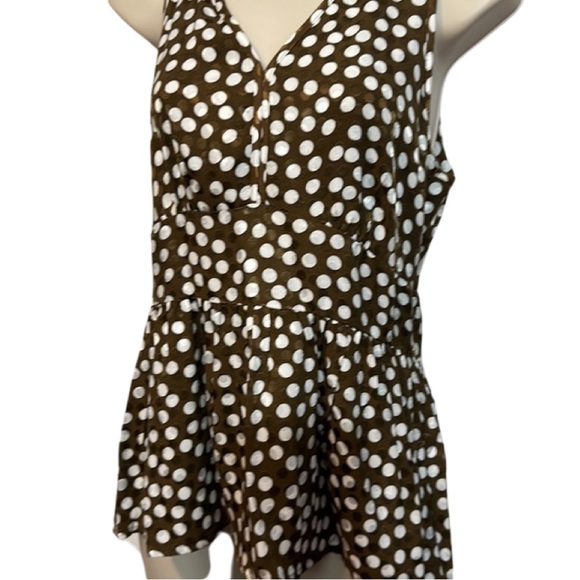 J. Crew Brown Polka Dot Jacquard Sleeveless Peplum Top - Picture 4 of 5